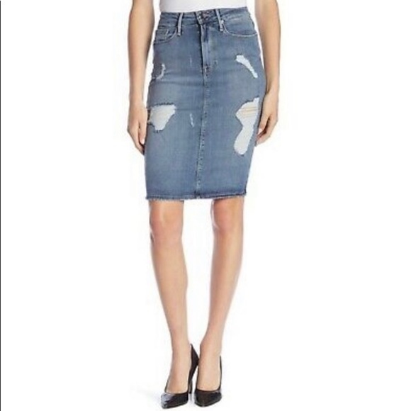 Good American Stretch Denim Distressed Pencil Skirt Size New Tags